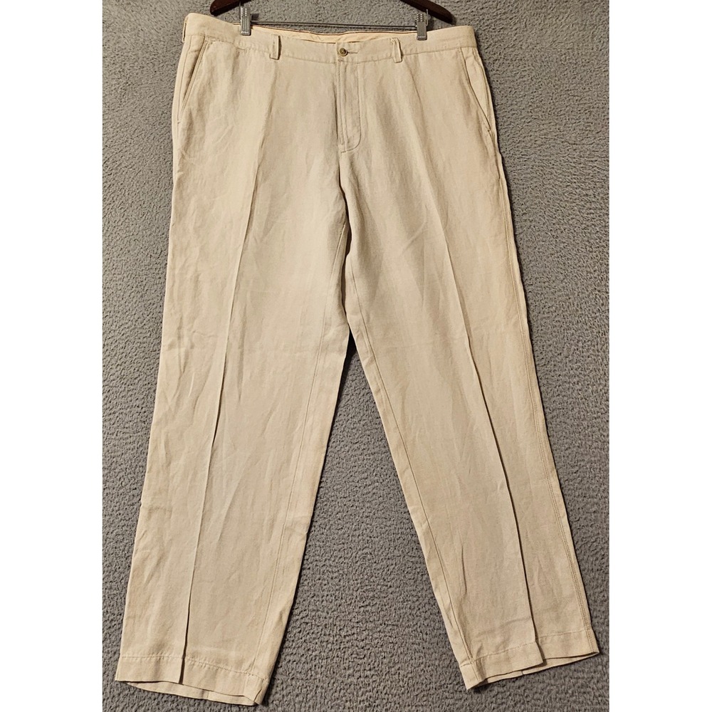 Tommy Bahama Mens 40x32 Linen Silk Blend Pleated Pants Cream Straight Leg - Picture 1 of 5